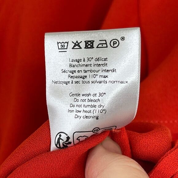 Sezane Size 40 Medium Eloine Blouse Top Red Short Sleeve Tie Button Up V Neck - Picture 11 of 11